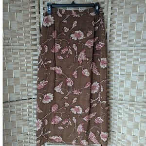 Vtg 90's Ann Taylor Brown Floral Rayon Midi Skirt Womens Sz 4P Boho Cottagecore
